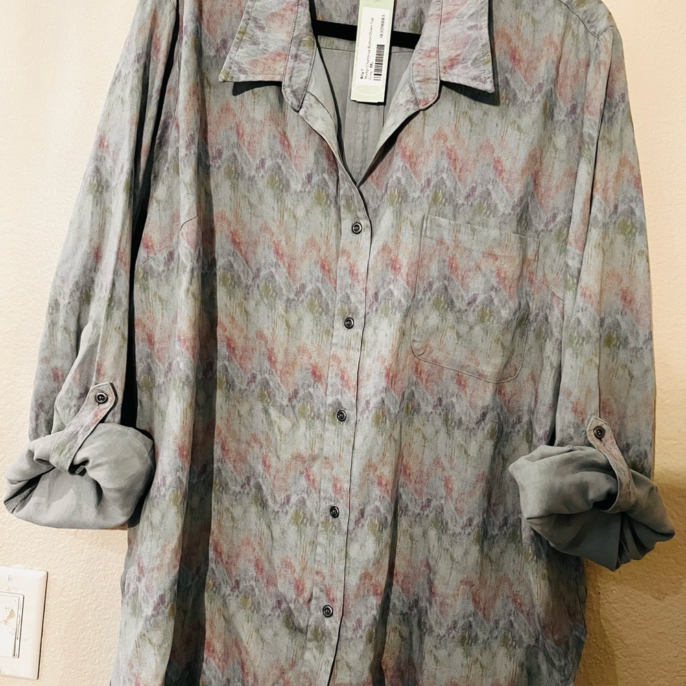 Billy T Madge Chambray Button Down Top Grey